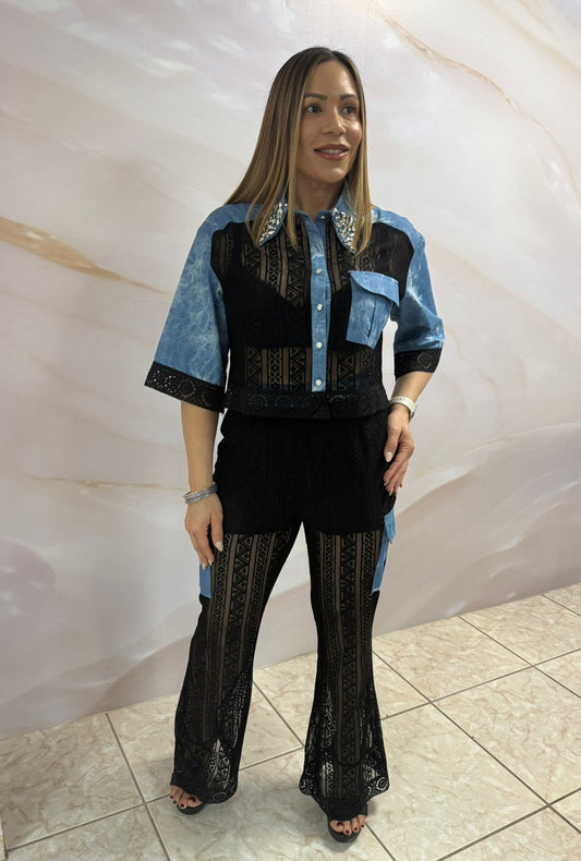 Denim/Black Embroidery Set