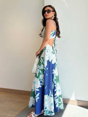 Blue/Green Print Maxi Dress