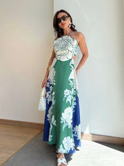 Blue/Green Print Maxi Dress