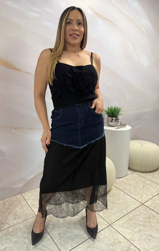 Denim/Black Lace Skirt