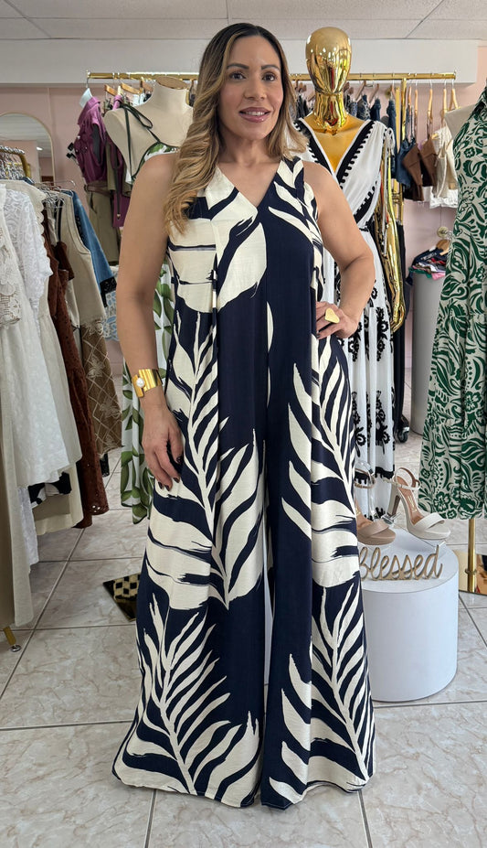 Lua Navy Print Jumpsuit