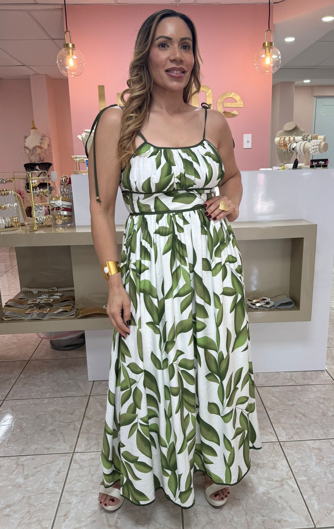 Leaf Print Maxi Dress