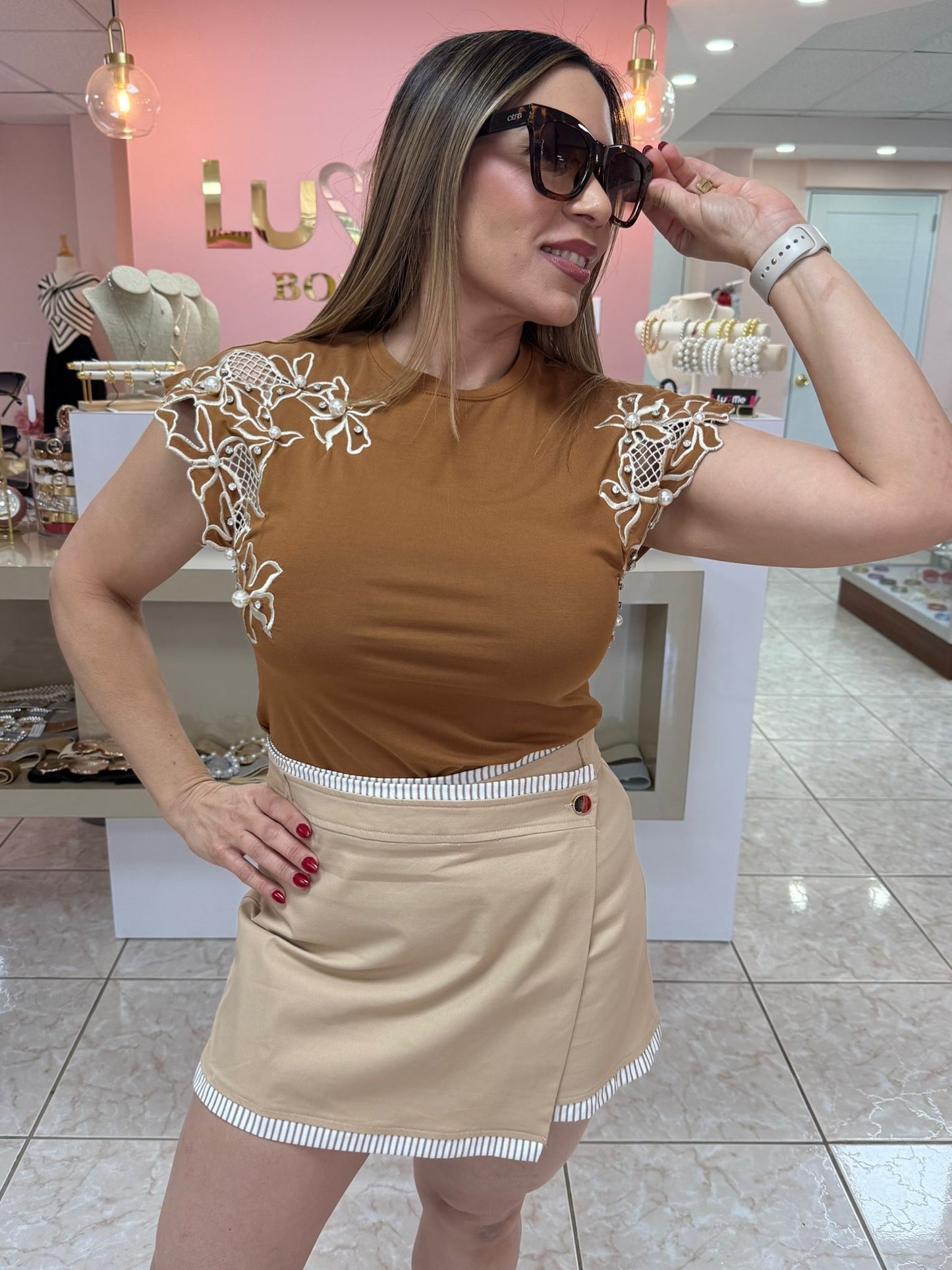 Camel Embroidery Top