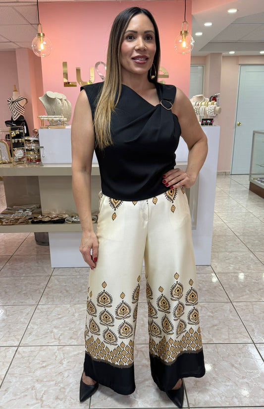 Print Palazzo Long Pant (Black)