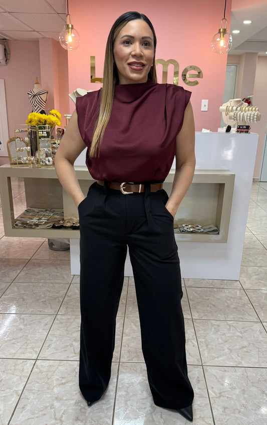 Wine Satin Top