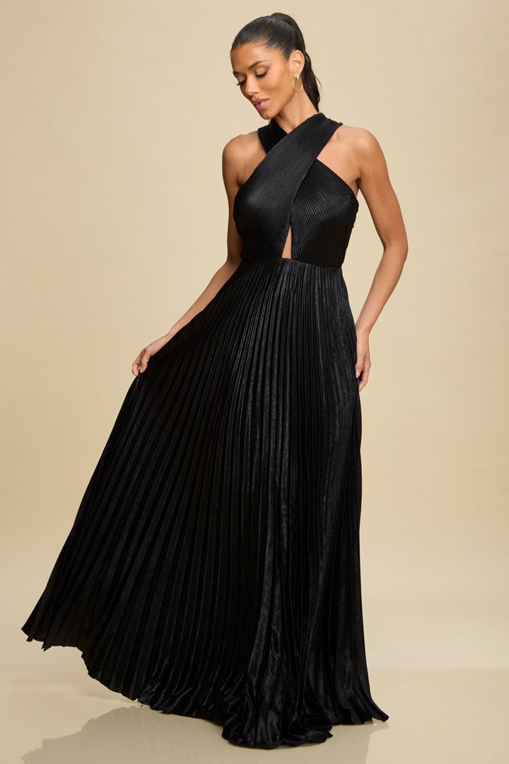 Metallic Black Tie Maxi Dress