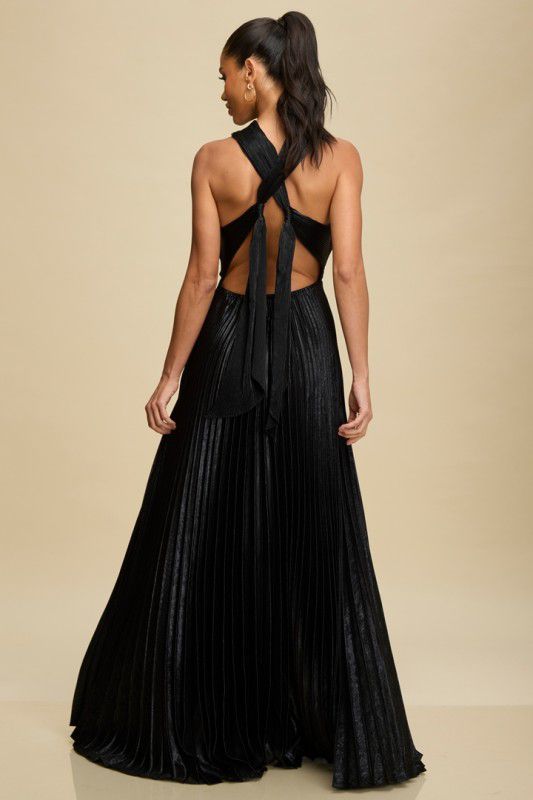 Metallic Black Tie Maxi Dress