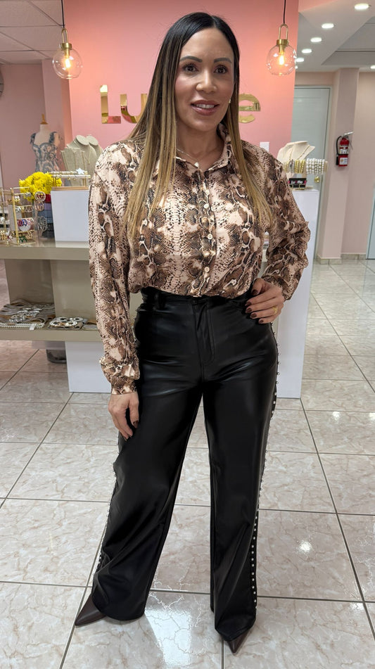 Black Leather with Pearls Pant