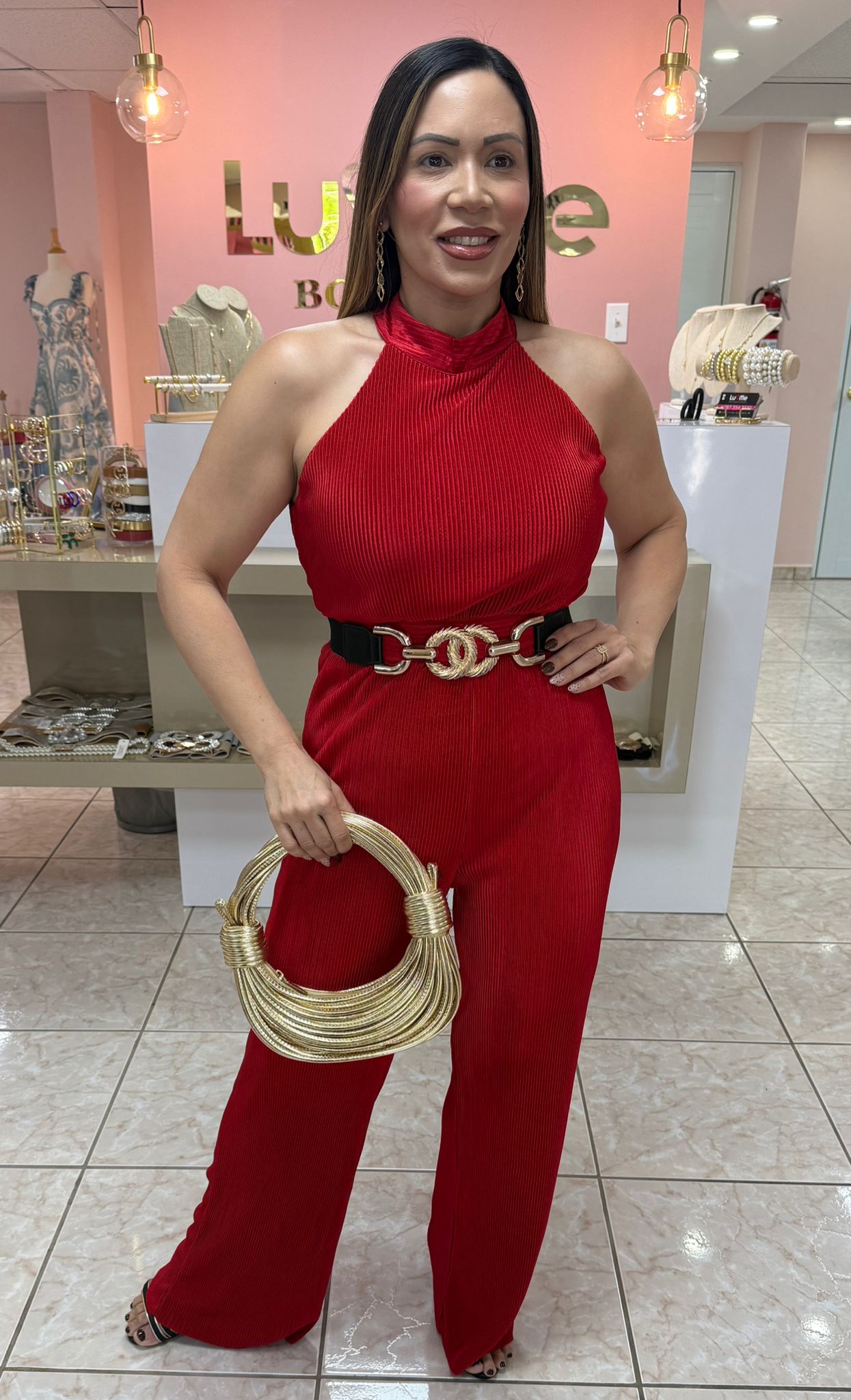 Classic Red Jumpsuit with Belt