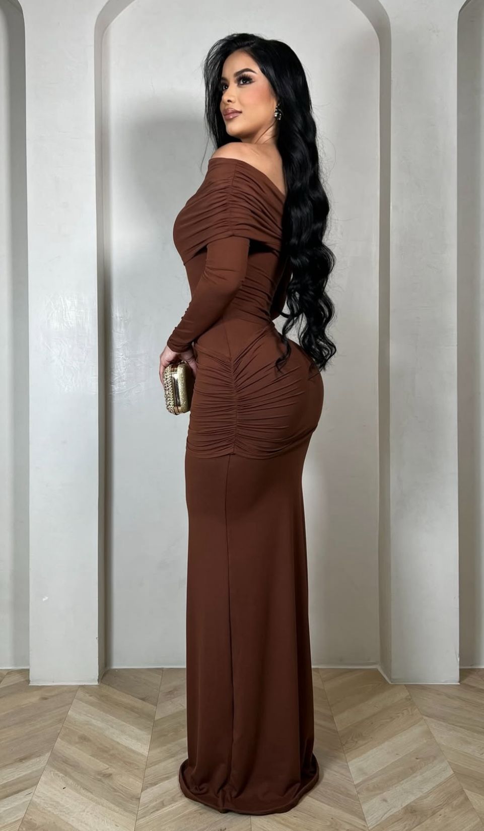 Gyra Brown Off Shoulder Dress