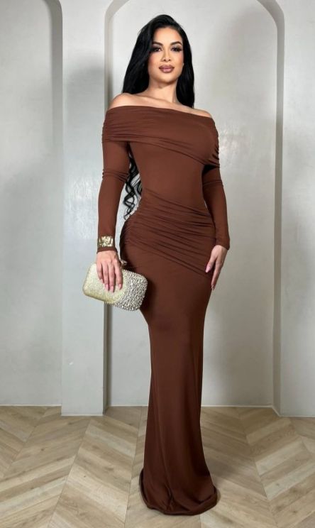 Gyra Brown Off Shoulder Dress
