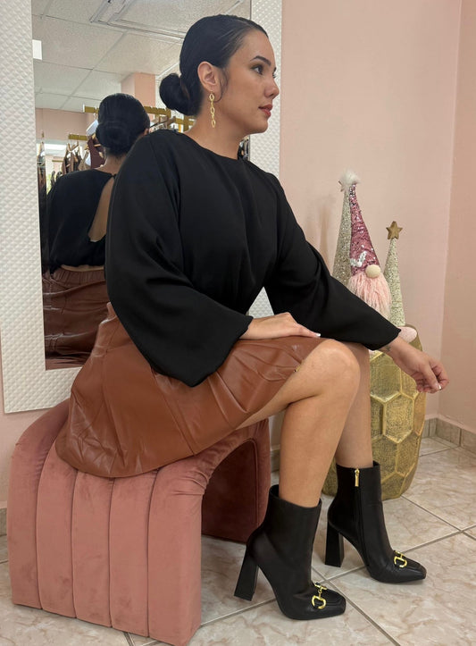 Leather Camel Skort