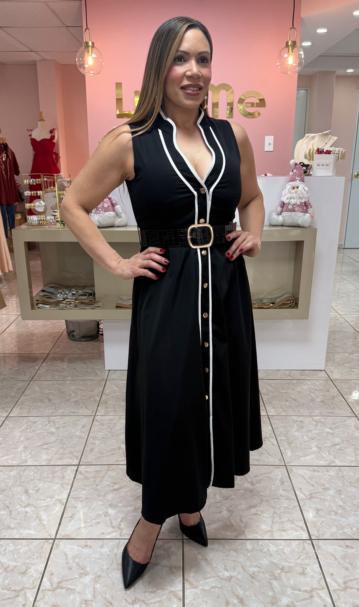 Black/White Contrast Button-Down Dress