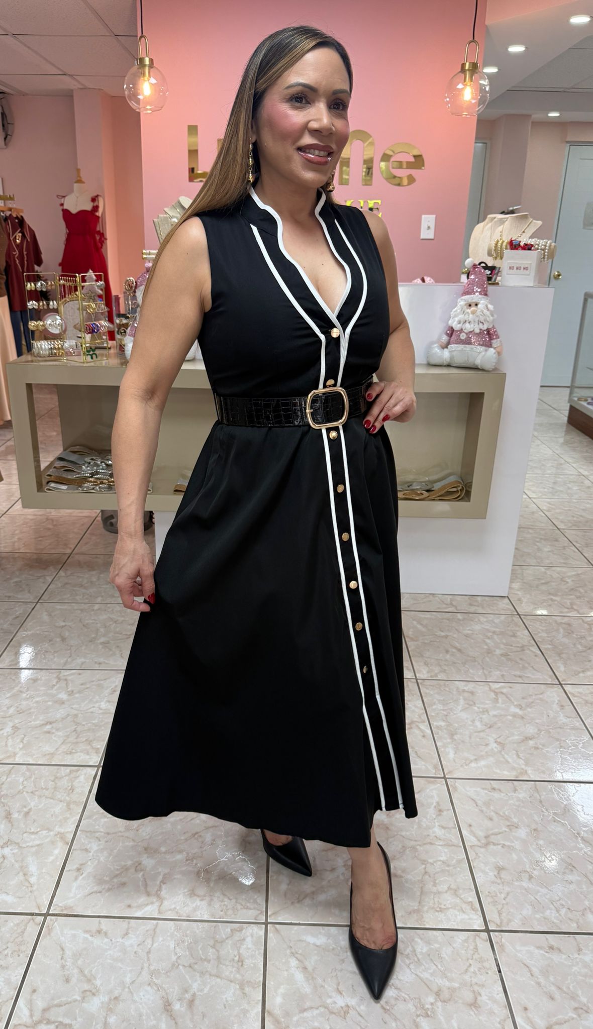 Black/White Contrast Button-Down Dress