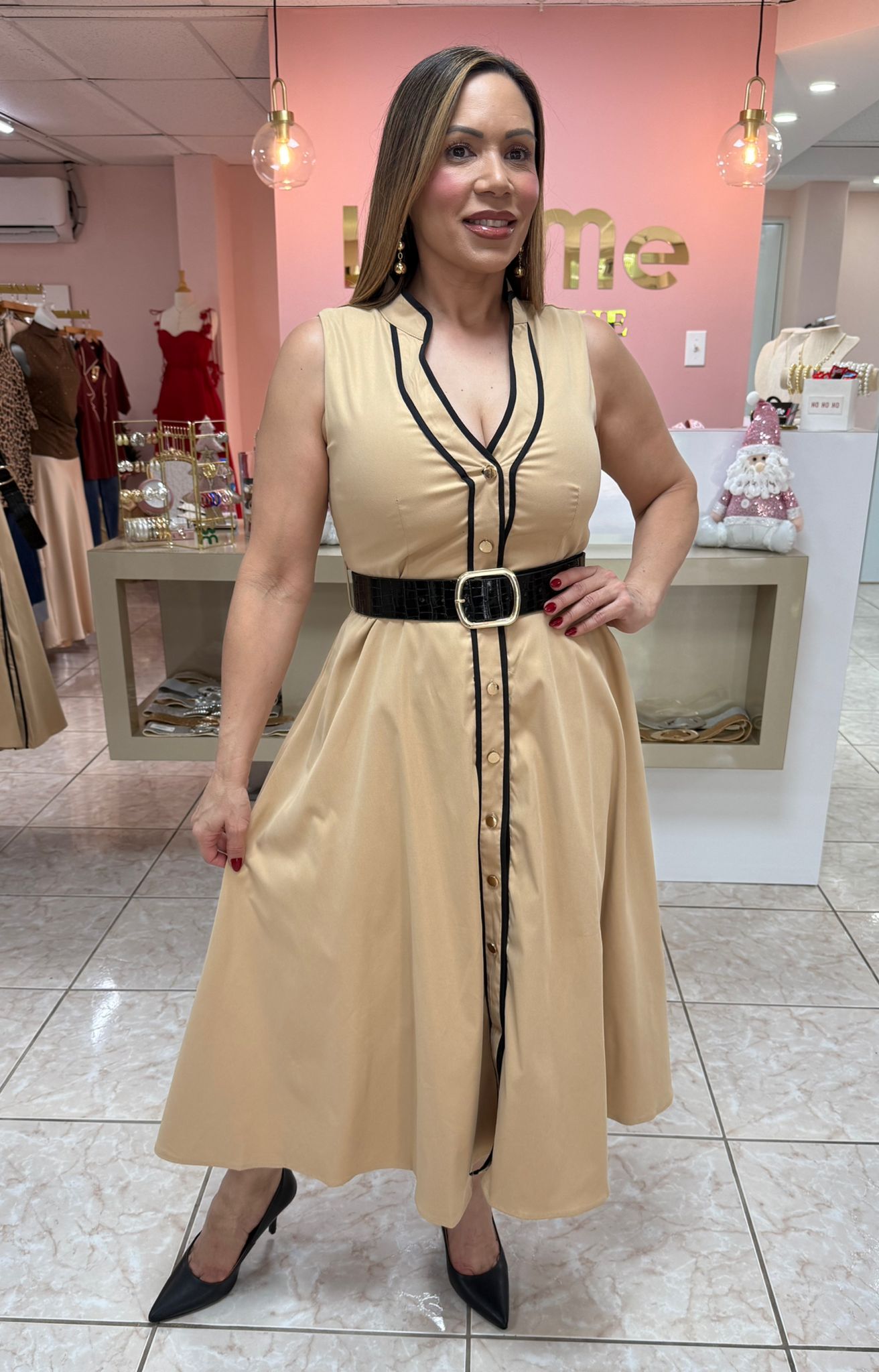 Beige/Black Contrast Button-Down