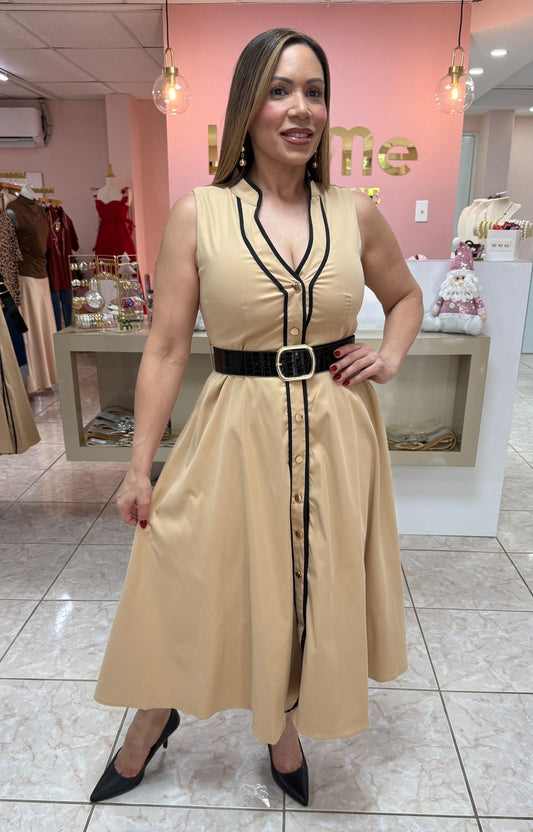 Beige/Black Contrast Button-Down