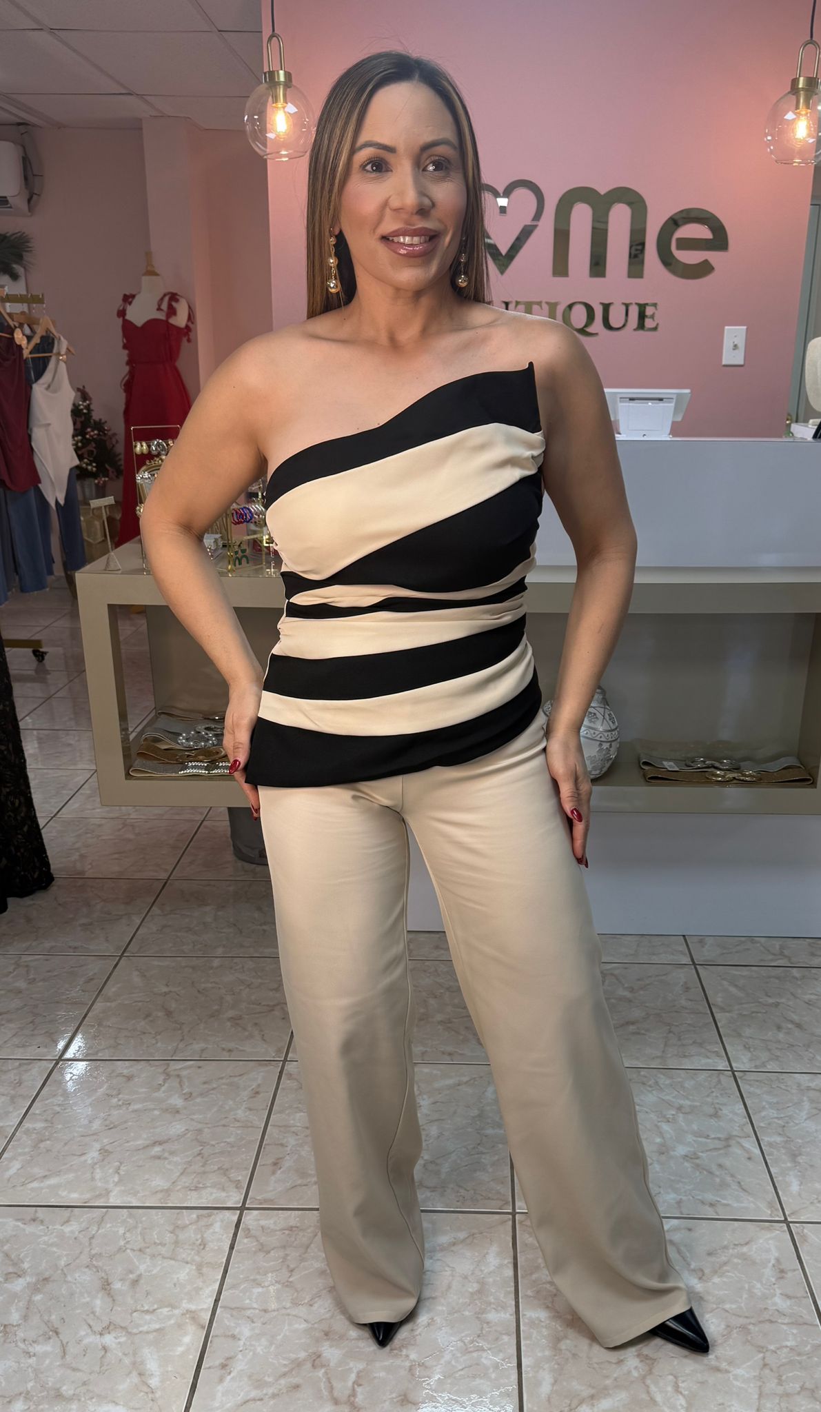 Ivory/Black Top & Pant Set