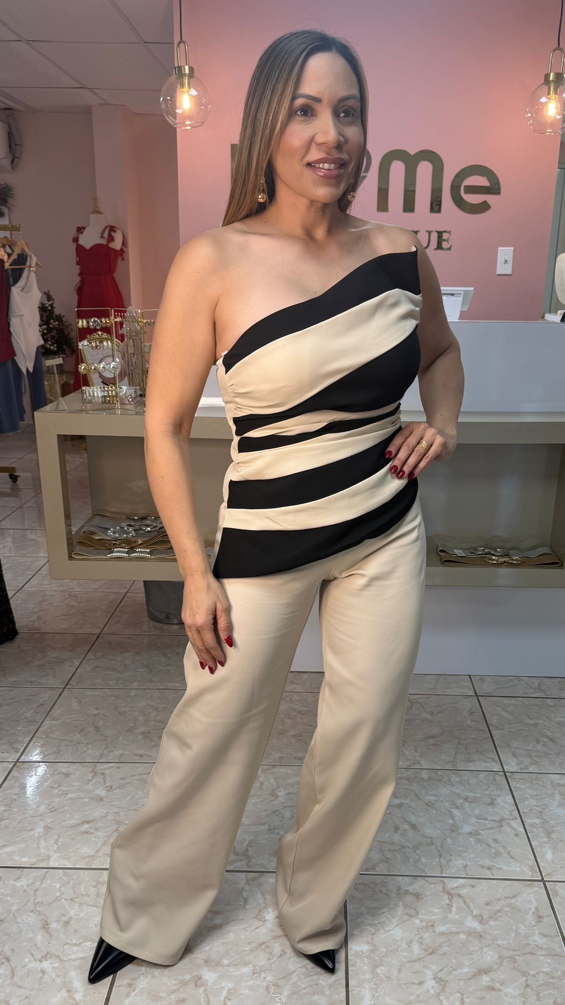 Ivory/Black Top & Pant Set