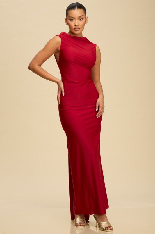 Wine Open Back Maxi Dress