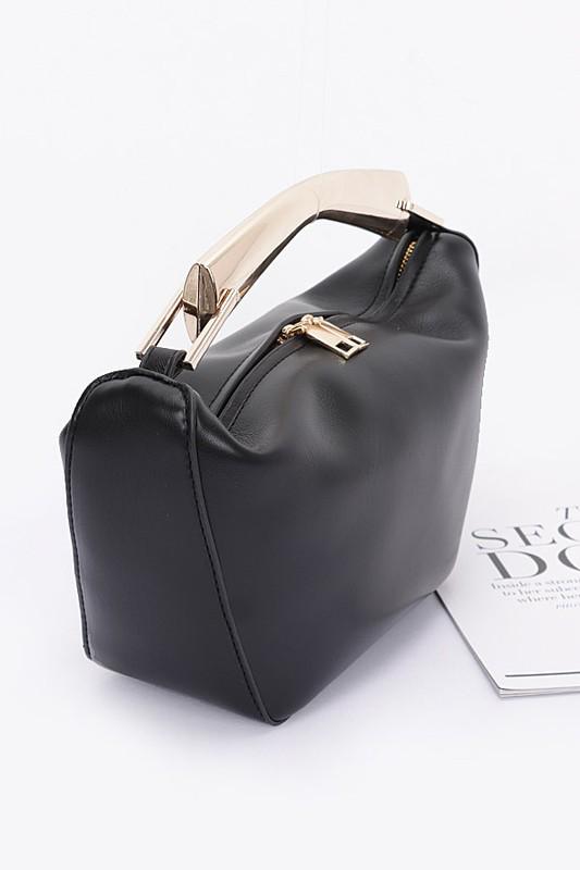 Black Leather Metal Handle Bag