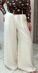 Ivory Satin Palazzo Pant with Belt