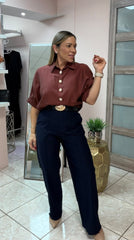 Navy High Waist Pant with Belt