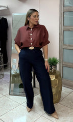 Navy High Waist Pant with Belt