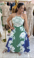 Blue/Green Print Maxi Dress