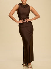 Brown Open Back Maxi Dress