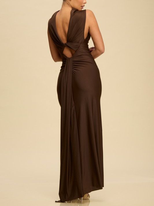 Brown Open Back Maxi Dress
