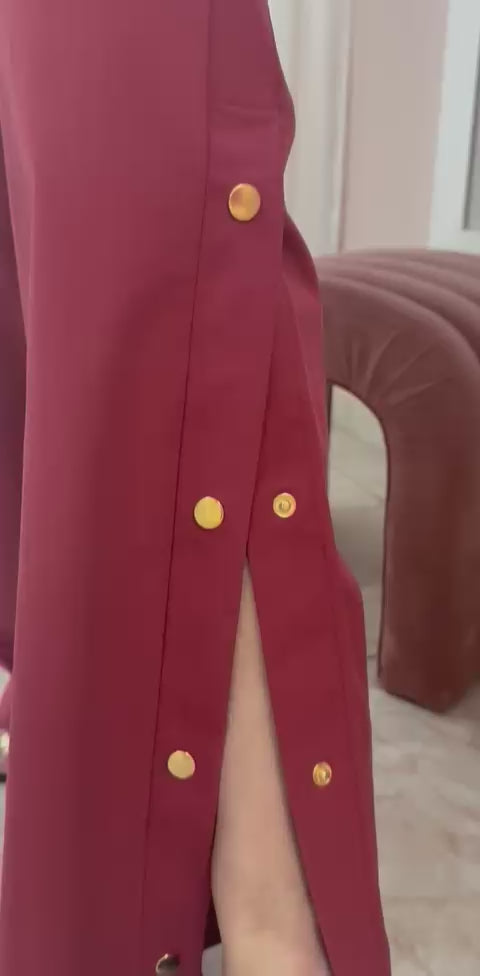 Wine Linen Stretch Pants